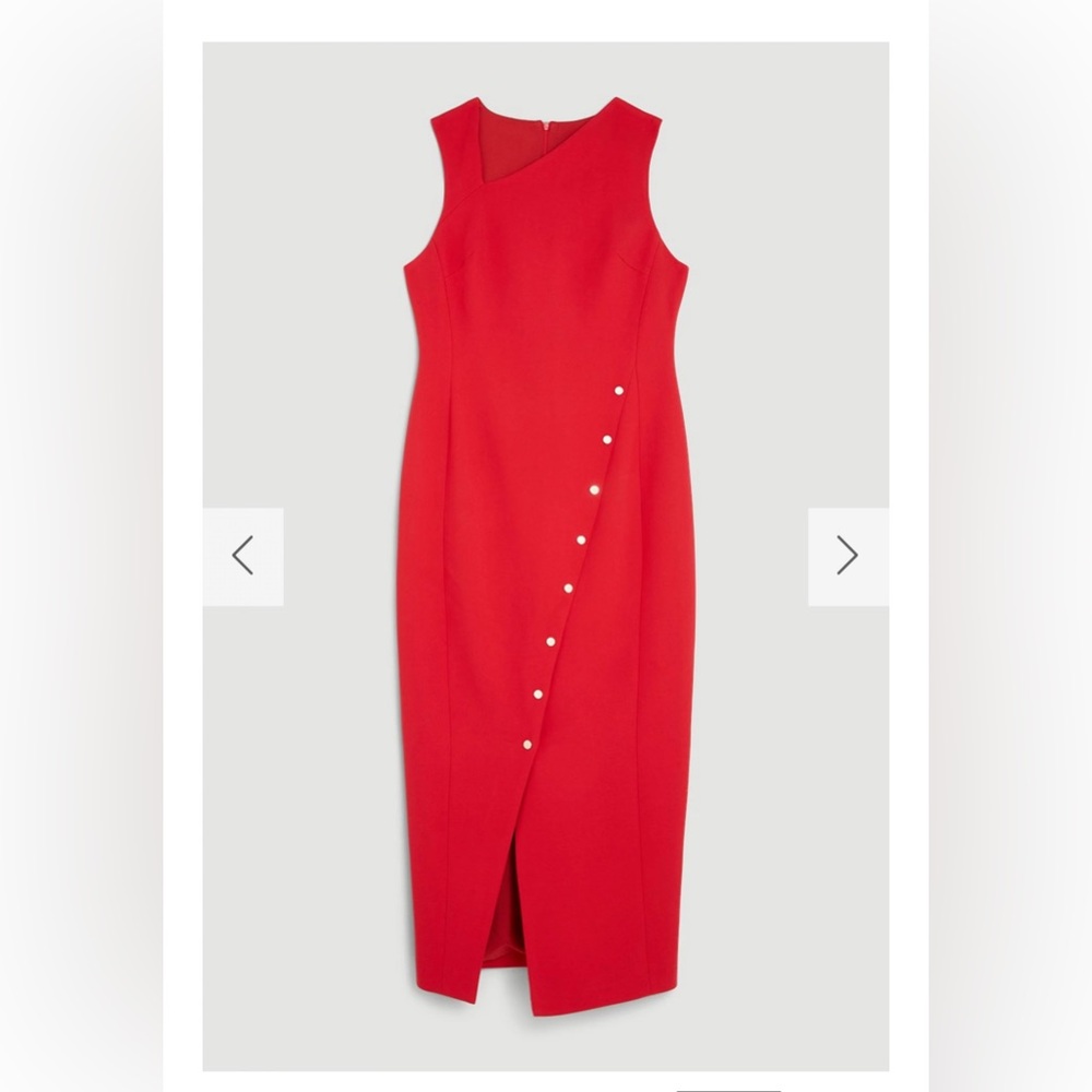 Karen Millen — Tailored Compact Stretch Asymmetric Button Midi Pencil Dress